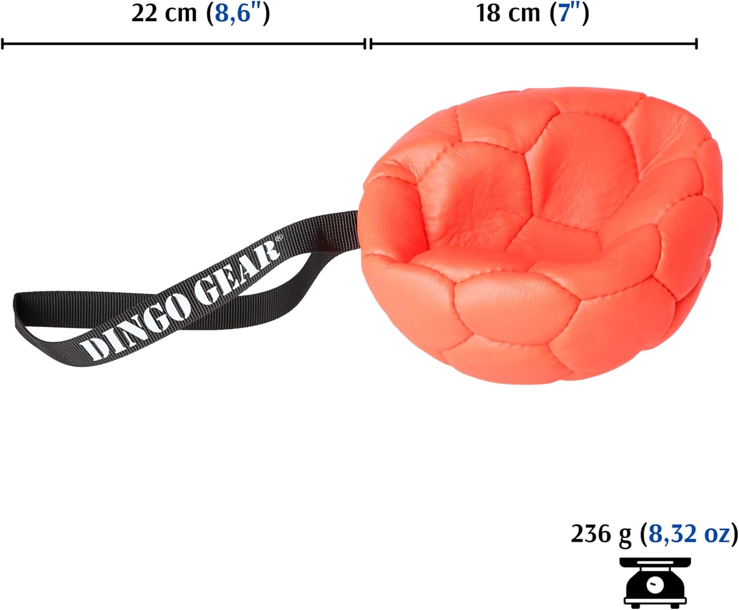 DINGO GEAR WWW.DINGOGEAR.COM 1977 Set Faux Leather Ball with Pump for Dog Training, as Reward for Fetch tug of war, for Strong Dog, Handmade, 7in Orange Z30033