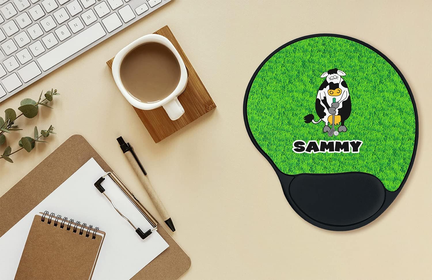 Personalized Cow Golfer Mouse Pad with Wrist Support