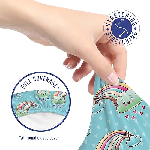 Miniatura 5 de Ambesonne Funda para silla de oficina de anime, nubes de arcoíris de dibujos animados con caras sonrientes sobre fondo azul pálido con corazones,