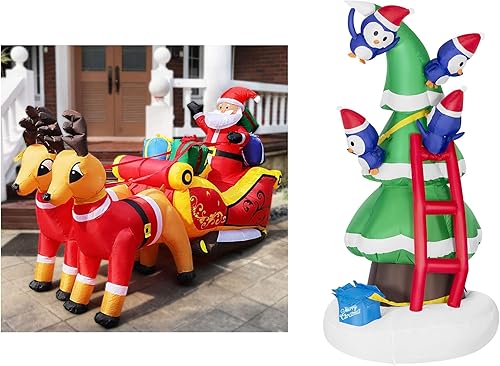 VIVOHOME Papá Noel inflable con luz LED de Navidad de 7.2 pies de largo en trineo con renos y cajas de regalo y árbol de Navidad inflable de 8 pies
