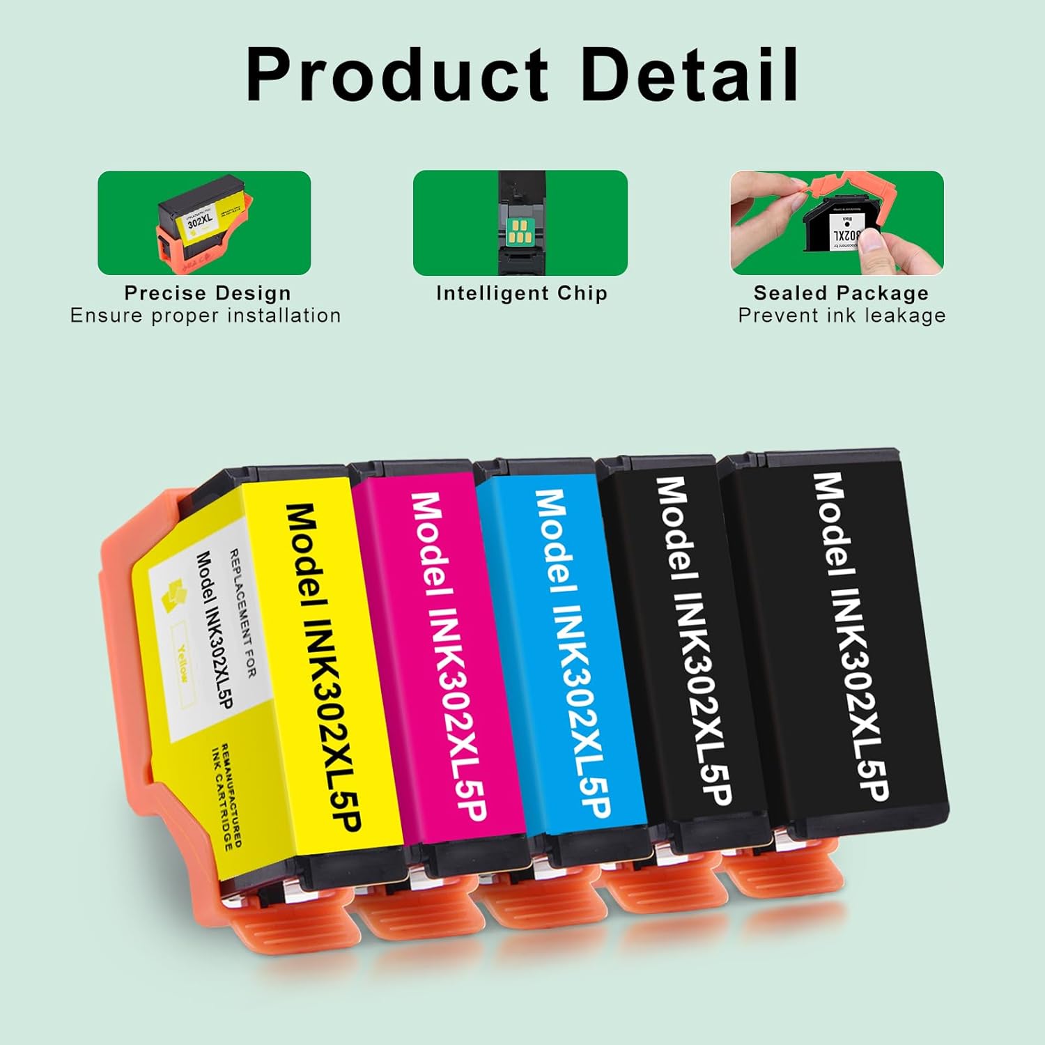 SAILNER Remanufactured Ink Cartridge Replacement for Epson 302 302XL T302XL Ink Cartridges Work for epson XP-6100 XP-6000 XP6100 XP6000 6100 Printer Ink Cartridges, 5 Pack, High Yield, Latest Chip