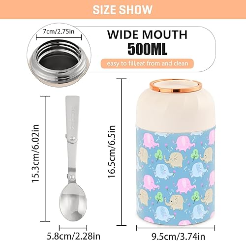 Miniatura 3 de Elephant Food Jar with Spoon Stainless Steel Vacuum Insulated Food Container 17 oz Thermos for Lunch