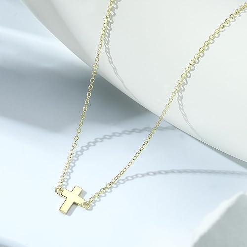 Miniatura 7 de Collar de cruz para mujer, chapado en oro de 14 quilates, delicado collar de cruz en capas, collar de mal de ojo, collar simple de cruz lateral,