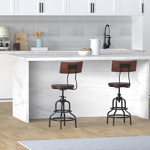 Miniatura 2 de Diwhy Taburete de mostrador industrial vintage, silla giratoria de altura ajustable para encimera de cocina, taburete de marco de metal, con Madera