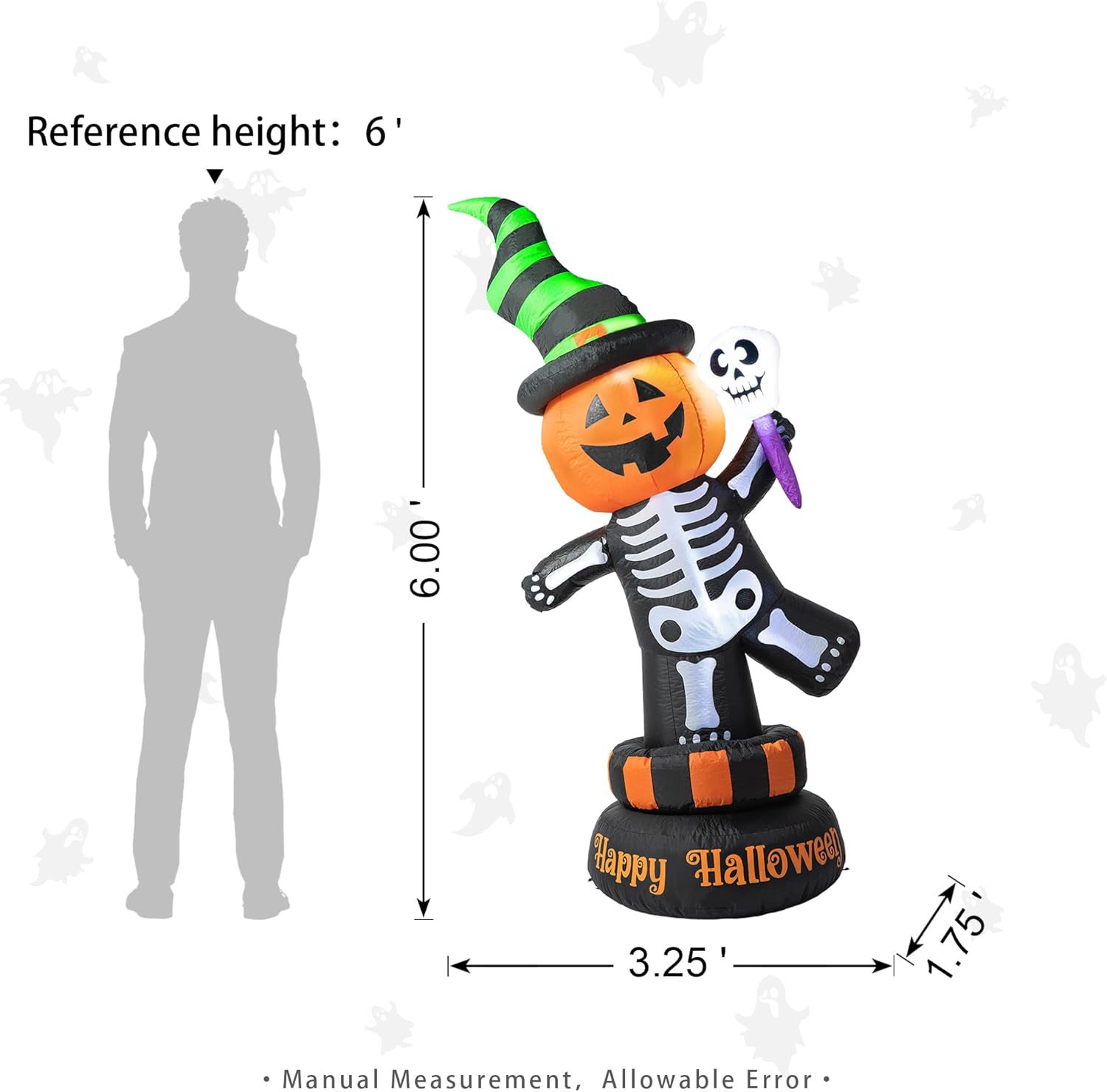 Glitzhome 6ft Halloween Inflatable Decoration Self-Rotating Skeleton Jack Built-in Lights Outdoor & Indoor Holiday Yard Decor Blow Up Festival Decor