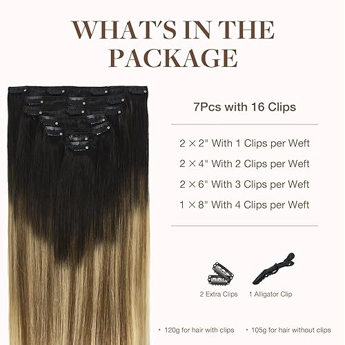 Miniatura 2 de GOO GOO - Extensiones de cabello humano con clip en balayage color castaño oscuro a castaño y rubio sucio de 14 pulgadas, 7 piezas de 4.23oz,