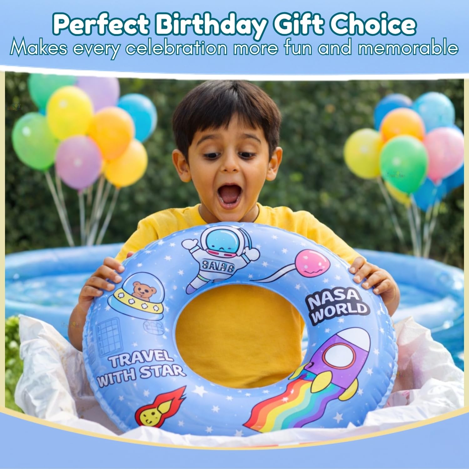 Toy Imagine 24 Inch Inflatable Swim Ring for Boys, Space Theme Design, Durable Pool Float for Kids, Fun Summer Water Accessory 3