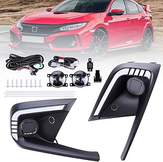 Vorally LED Daytime Running Lights Turn Signal Lamp Fog Lamps Front Bumper Driving Fog Light Kit Compatible with Honda Civic Sedan Hatchback 2022 2023 Front Bumper Fog Lamp with Harness Switch