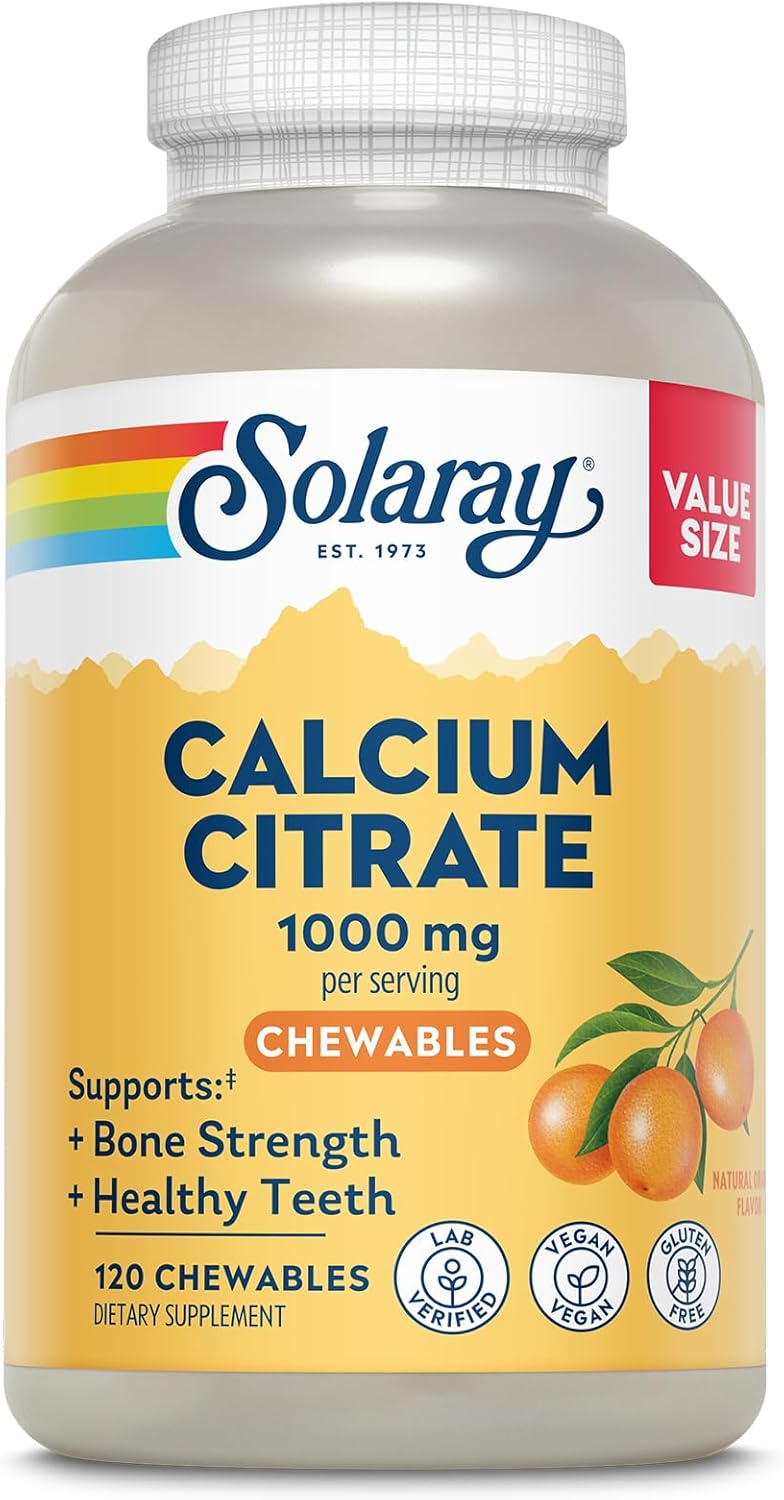 SOLARAY Calcium Citrate 1000mg - Chewable Calcium Supplements for Women and Men - Healthy Teeth and Bone Support - Great, Natural Orange Flavor - Vegan, Gluten Free, 60-Day Guarantee - 30 Servings