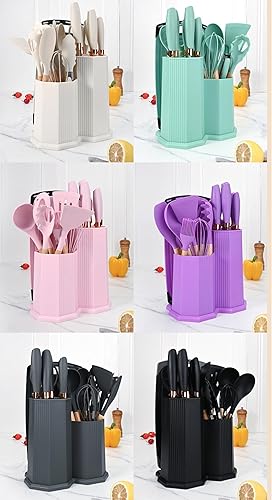 Miniatura 2 de Juego de utensilios de cocina y cuchillos de cocina con bloque de soporte, juego de 19 piezas de corte para cocineros, 11 utensilios de cocina de