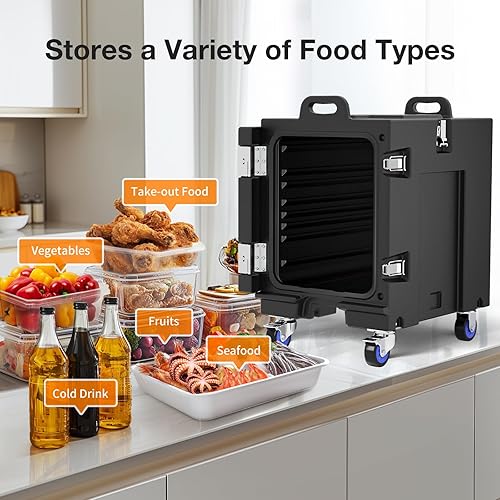 Miniatura 8 de NEEDONE Calentador de alimentos, caja caliente de 81 cuartos de galón LLDPE aislado para alimentos calientesfríos, con doble hebillas, ruedas