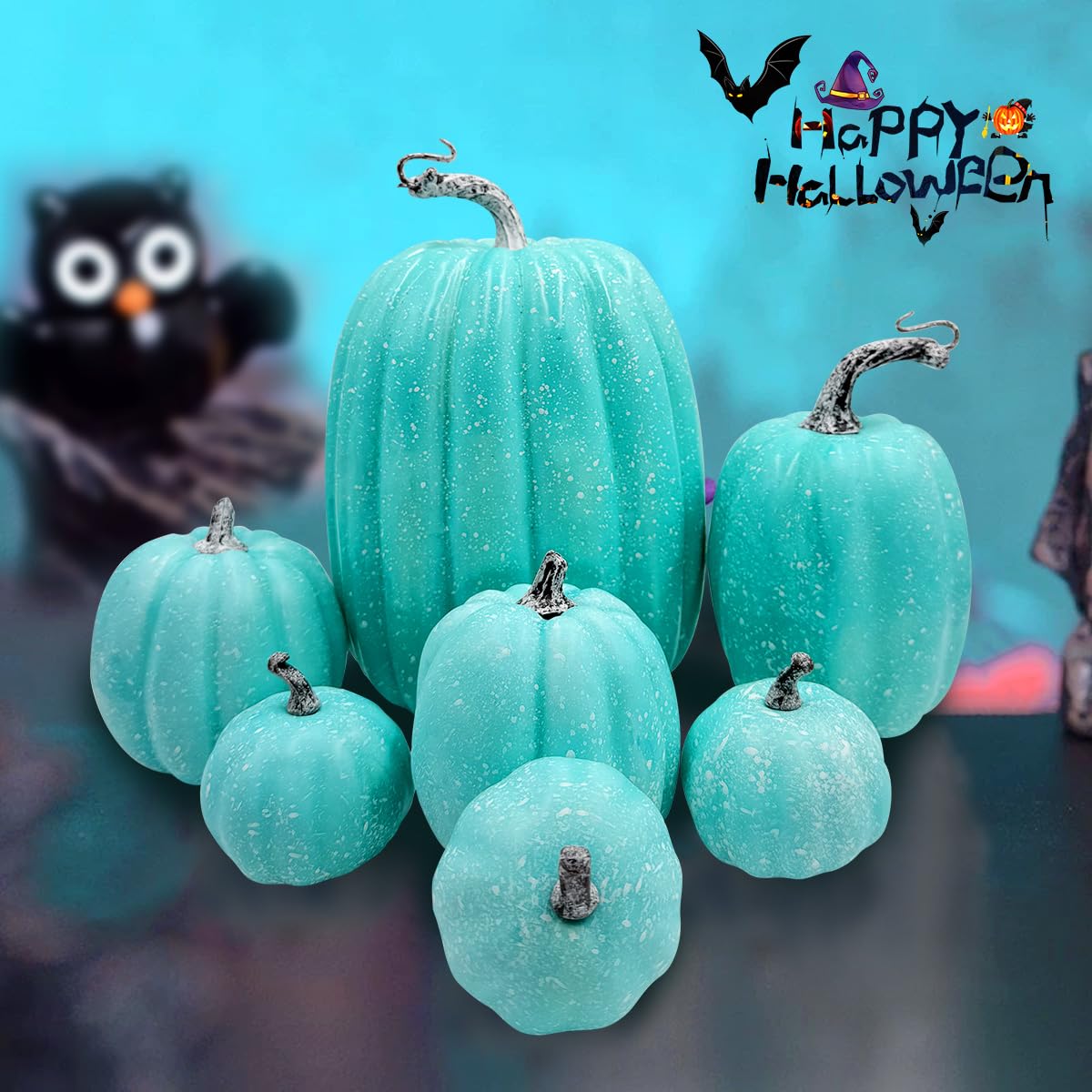 LZRinue 7 pezzi di zucche artificiali blu zucche in schiuma per la stagione autunnale di Halloween, feste di ringraziamento, decorazioni da tavolo (blu