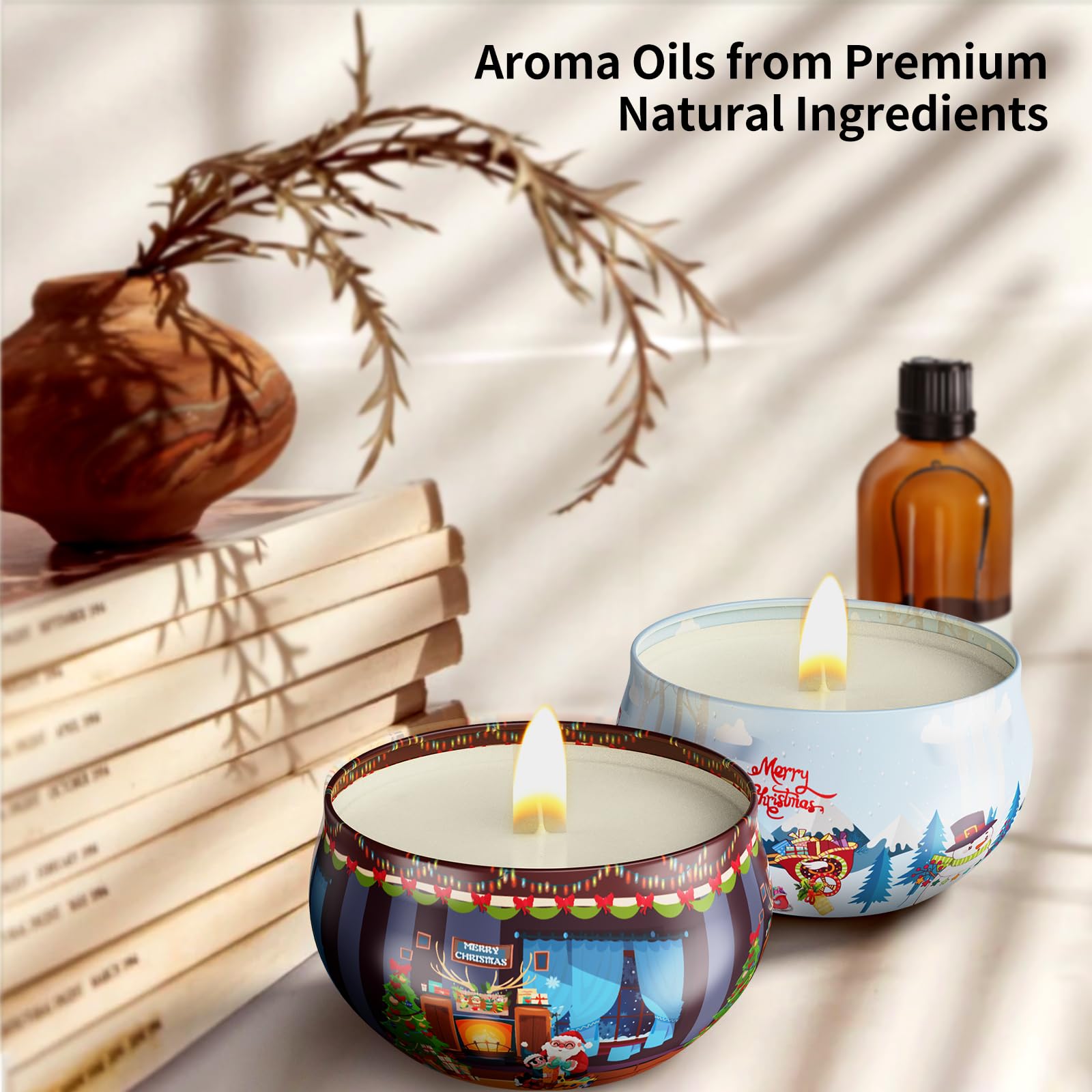 Primevolve Lot de 12 bougies de Noël parfumées pour femme, aromathérapie à la maison, parfum fort, longue durée, boîte de voyage portable pour spa, bain, yoga