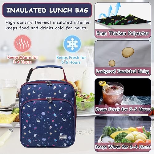 Miniatura 3 de VASCHY Lonchera para niños, contenedores reutilizables para niños y niñas con correa de hombro desmontable, enfriadores de almuerzo aislados para la