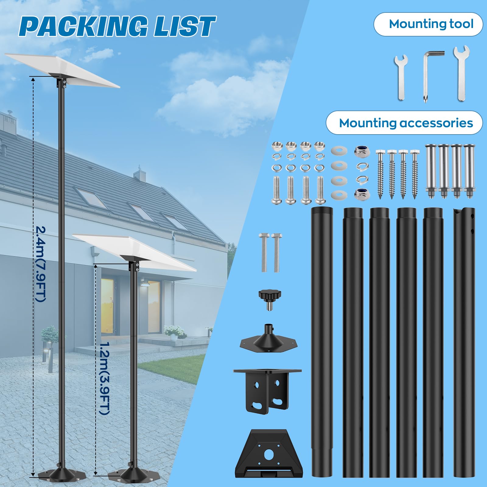 IMAYCC Starlink Gen 3 Mount Plus Long avec design rétractable, support mural Starlink réglable à 360°, angle vertical, adaptateur de tuyau Starlink Gen 3, kit de montage pour kit Internet Starlink Gen