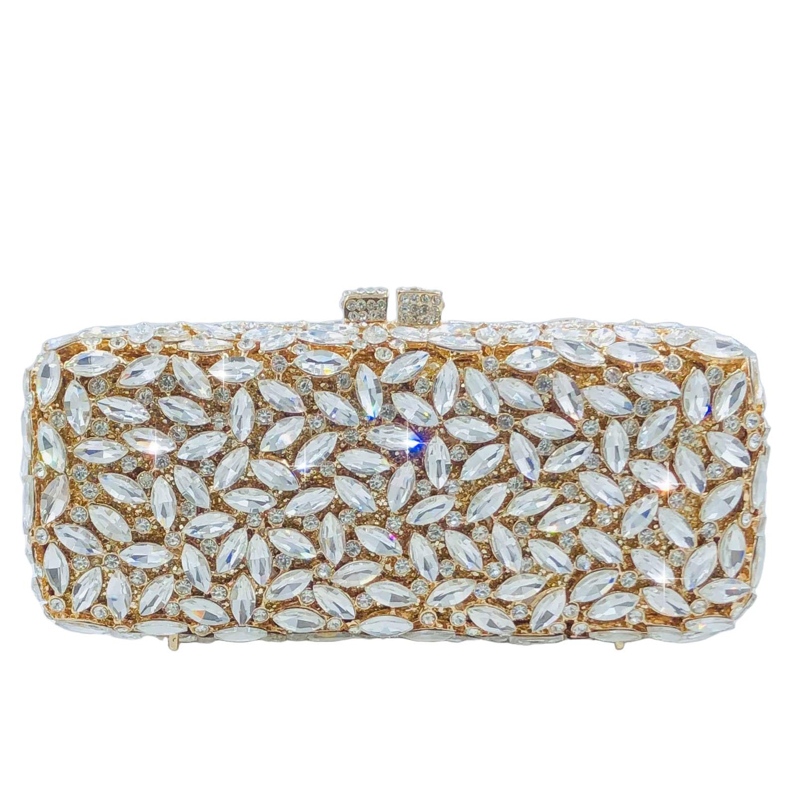 Boutique De FGG Women Crystal Clutch Bag Minaudiere Box Handbag Party Prom Rhinestone Clutch Purse Wedding Bag, Mini