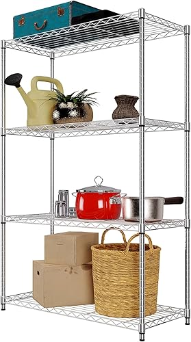 Estantería de almacenamiento ajustable de 4 niveles, estantes de metal, organizador de acero, estantería de garaje, estante de alambre para