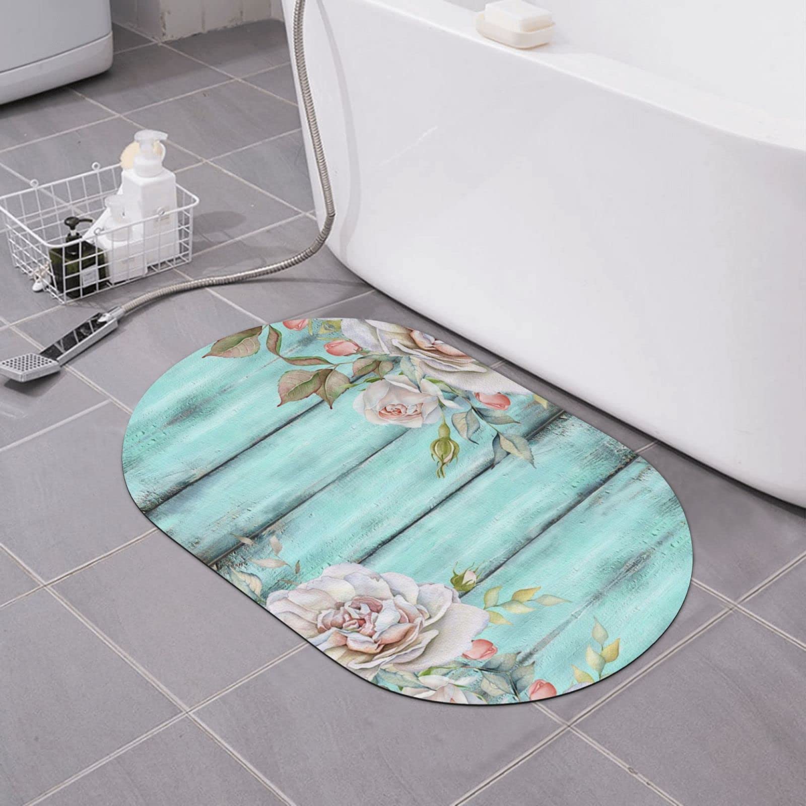 Tapis de bain antidérapant lavable en machine à motif floral 40x60cm