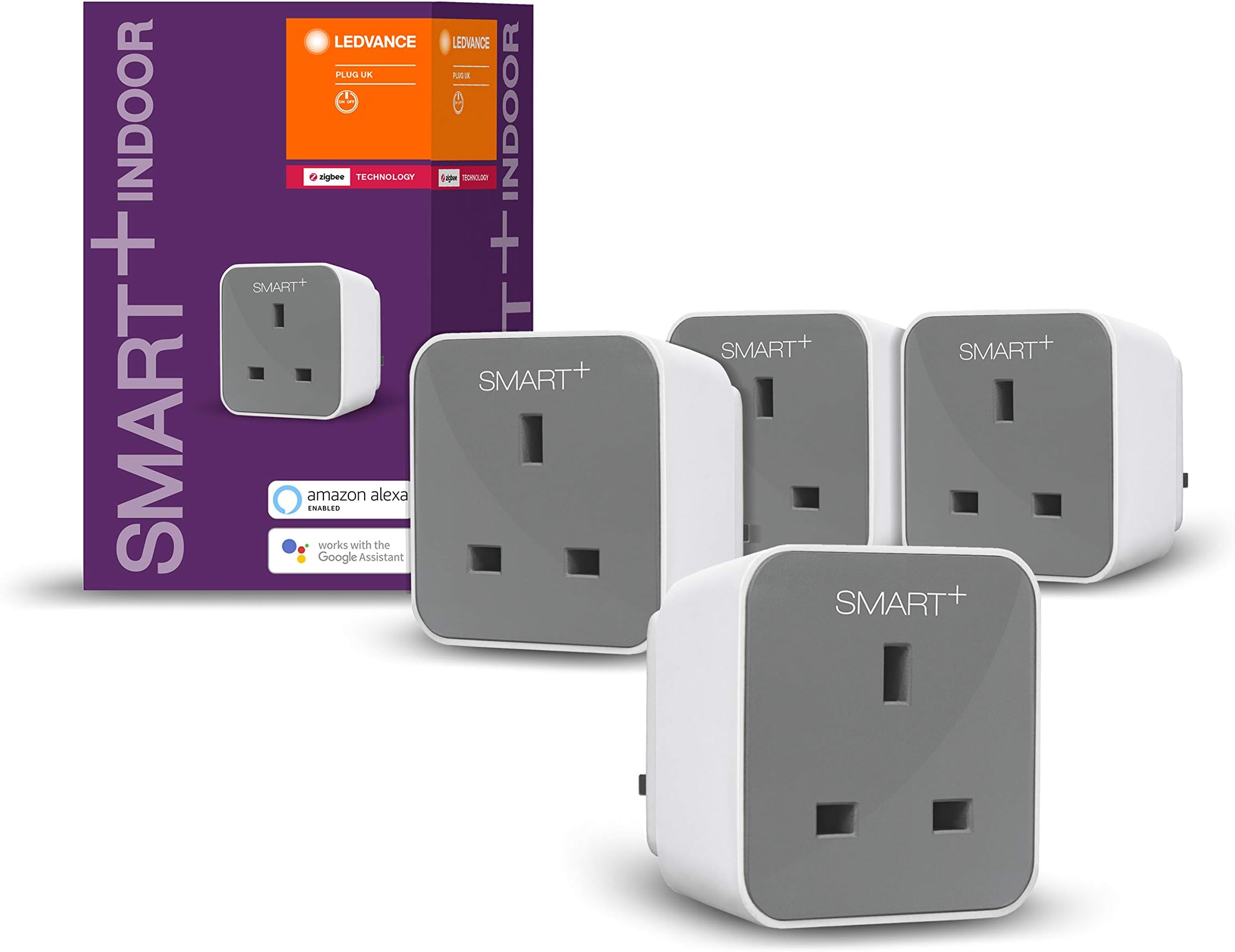LEDVANCE SMART+ ZigBee UK Plug for Indoor switchable socket for the Light Control in your Smart Home, compatible with Echo Plus and Echo Show (2.Gen), compatible with Philips Hue Bridge (4-pack)