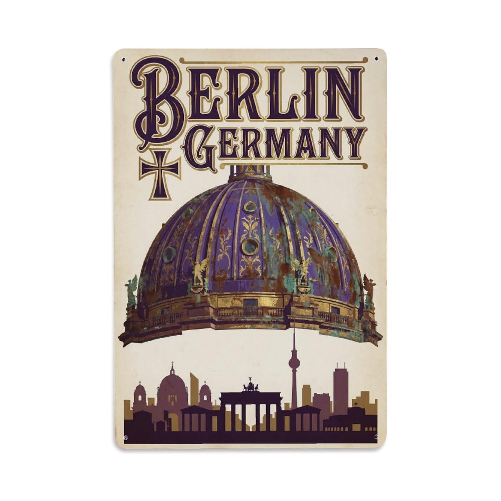 Gead 8X12inch Style Vintage Travel Berlin Germany Grand Metal Tin Sign