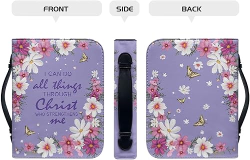 Miniatura 3 de STUOARTE Funda para Biblia con versículo de flores, funda impermeable de piel sintética para mujer, funda protectora para libros de iglesia, con