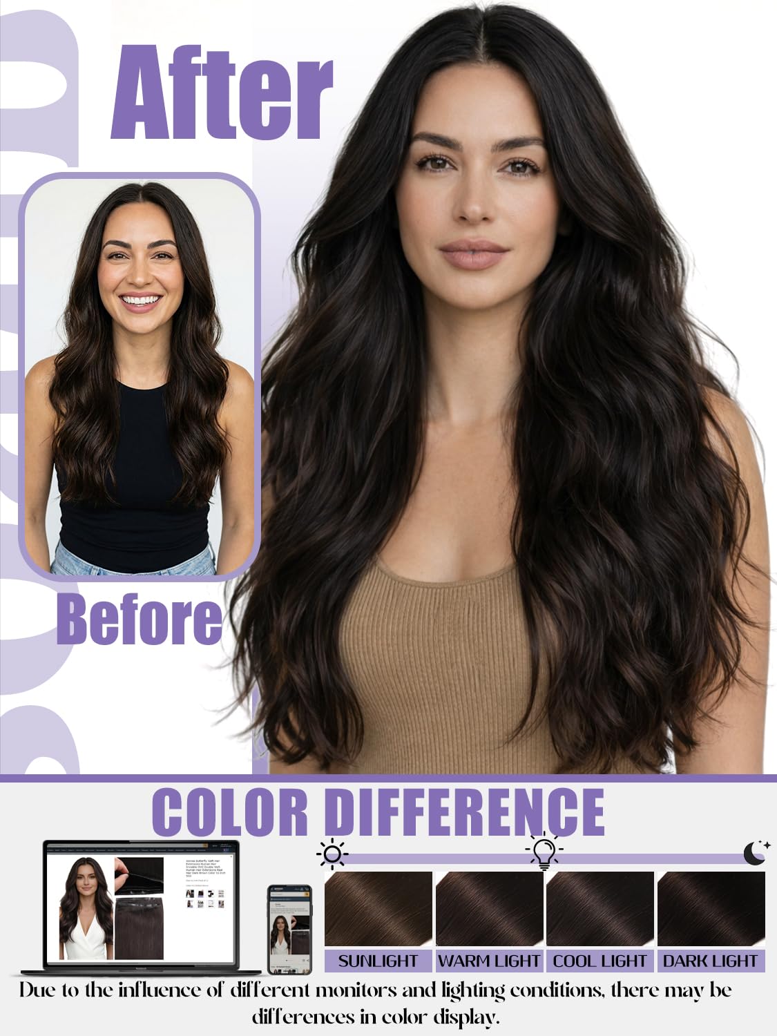 Anrosa Butterfly Weft Hair Extensions Human Hair Invisible OVO Double Weft Human Hair Extensions Real Hair Dark Brown Color 16 Inch 50G