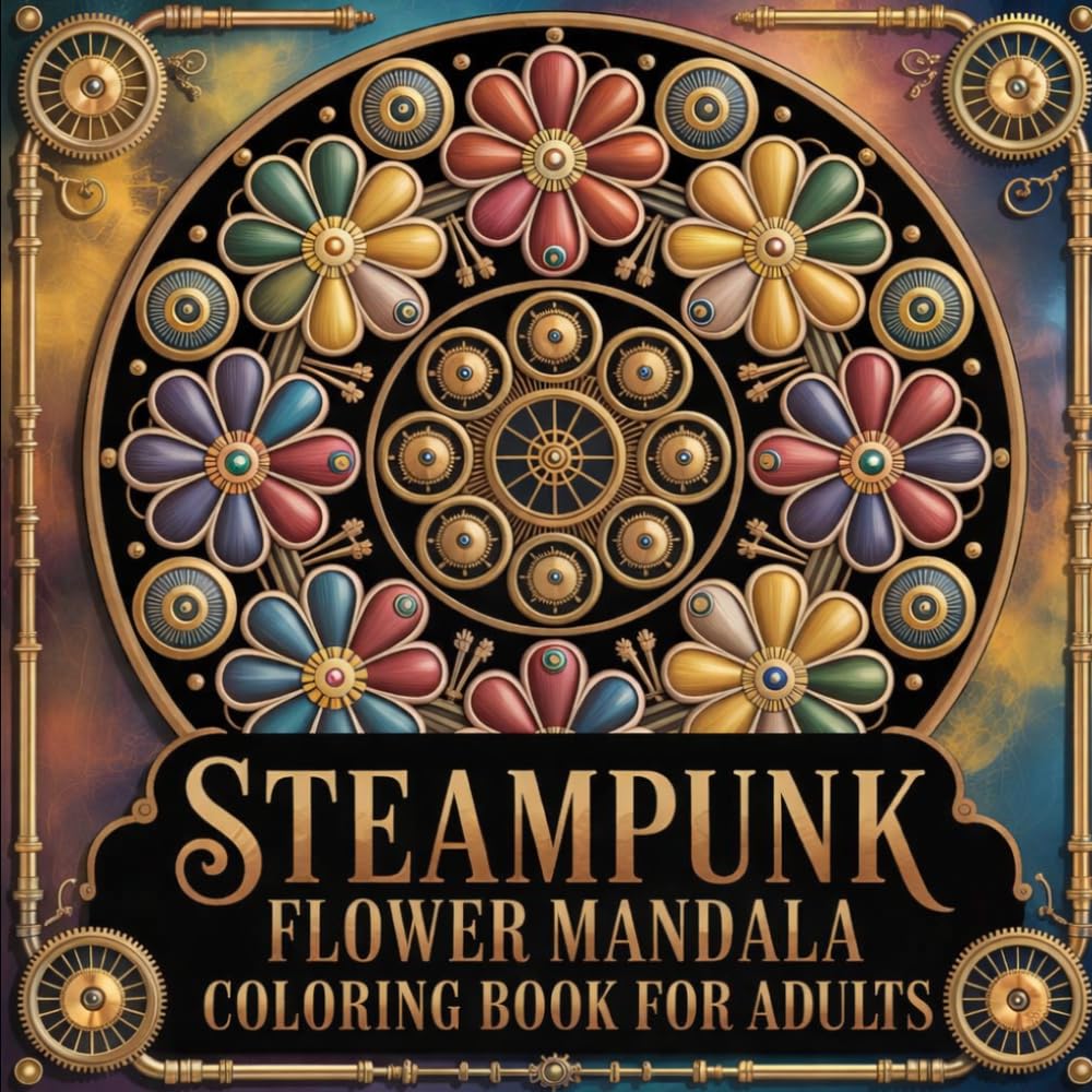 Beautiful Steampunk Flower Mandala Coloring Book For Adults: 76 Coloring Pages