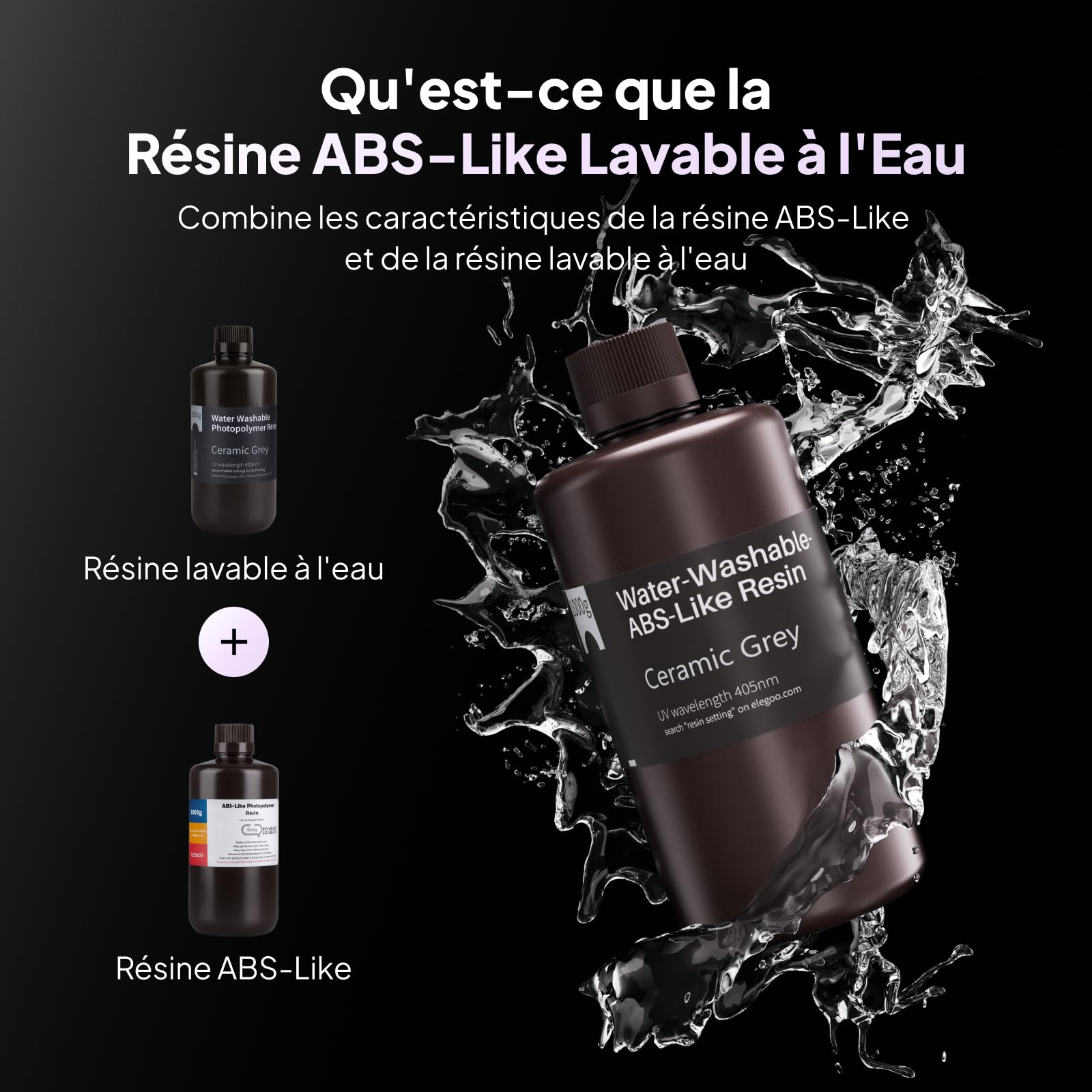 ELEGOO Résine ABS Like Lavable à l'Eau pour Imprimante 3D Beige 2000g