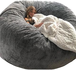FITIOS Funda Gigante for puf de 1,52 m, 1,82 m o 2,13 m, de Piel sintética, for Adultos. Asiento Suave y Esponjoso. No Incluye Relleno.(Gray,5FT)
