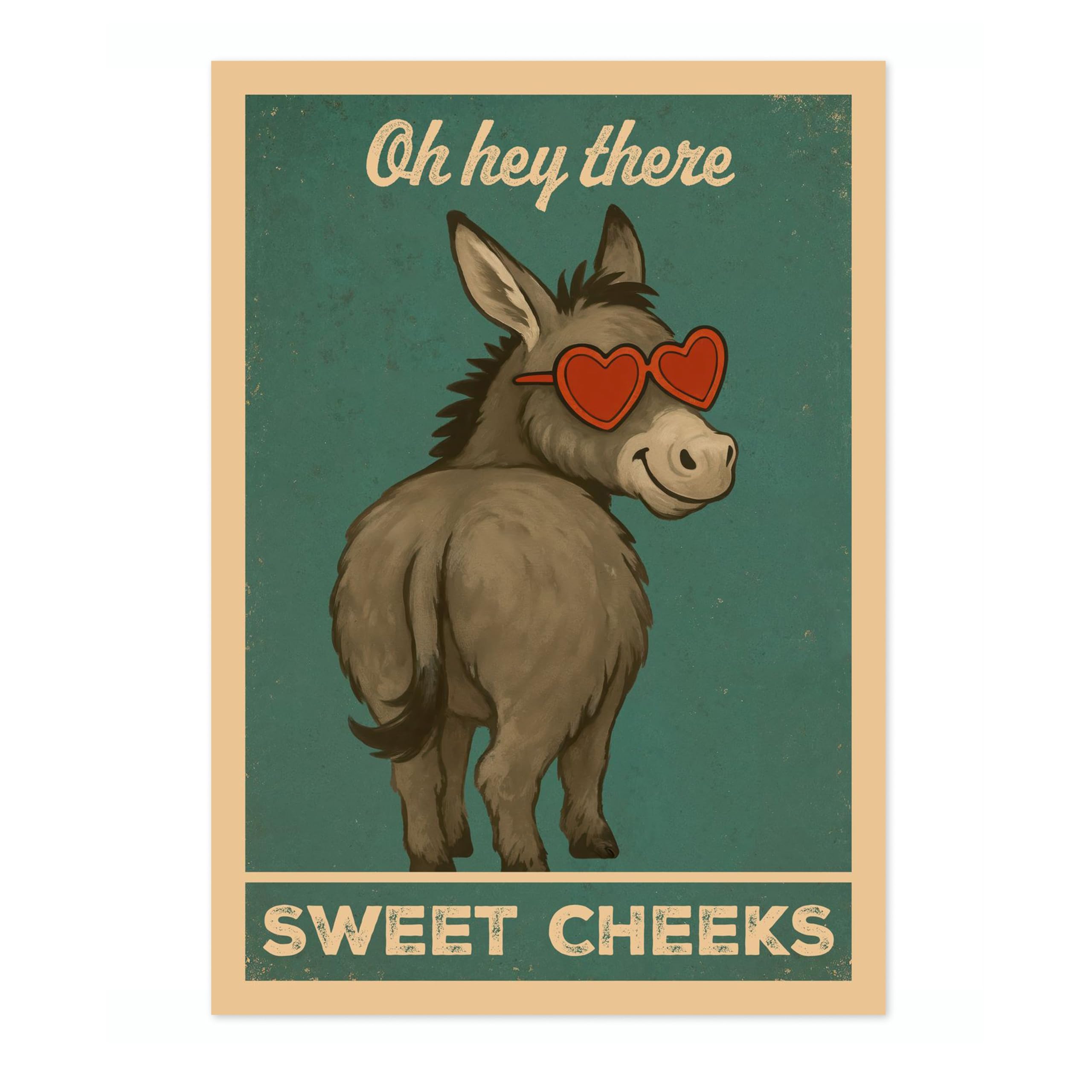Oh Hey There Sweet Cheeks Donkey Poster, Retro Animal Bathroom Print, Comedy Toilet Wall Art, A1 (Print Only) - 84.1x59.4cm โ image 1
