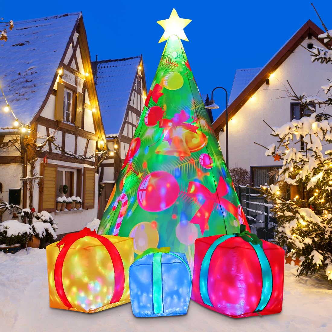 COMIN Bonhomme de neige gonflable de Noël avec une boîte, décoration de cour gonflable avec lumières LED intégrées pour les vacances, les fêtes, Noël, la cour, le jardin