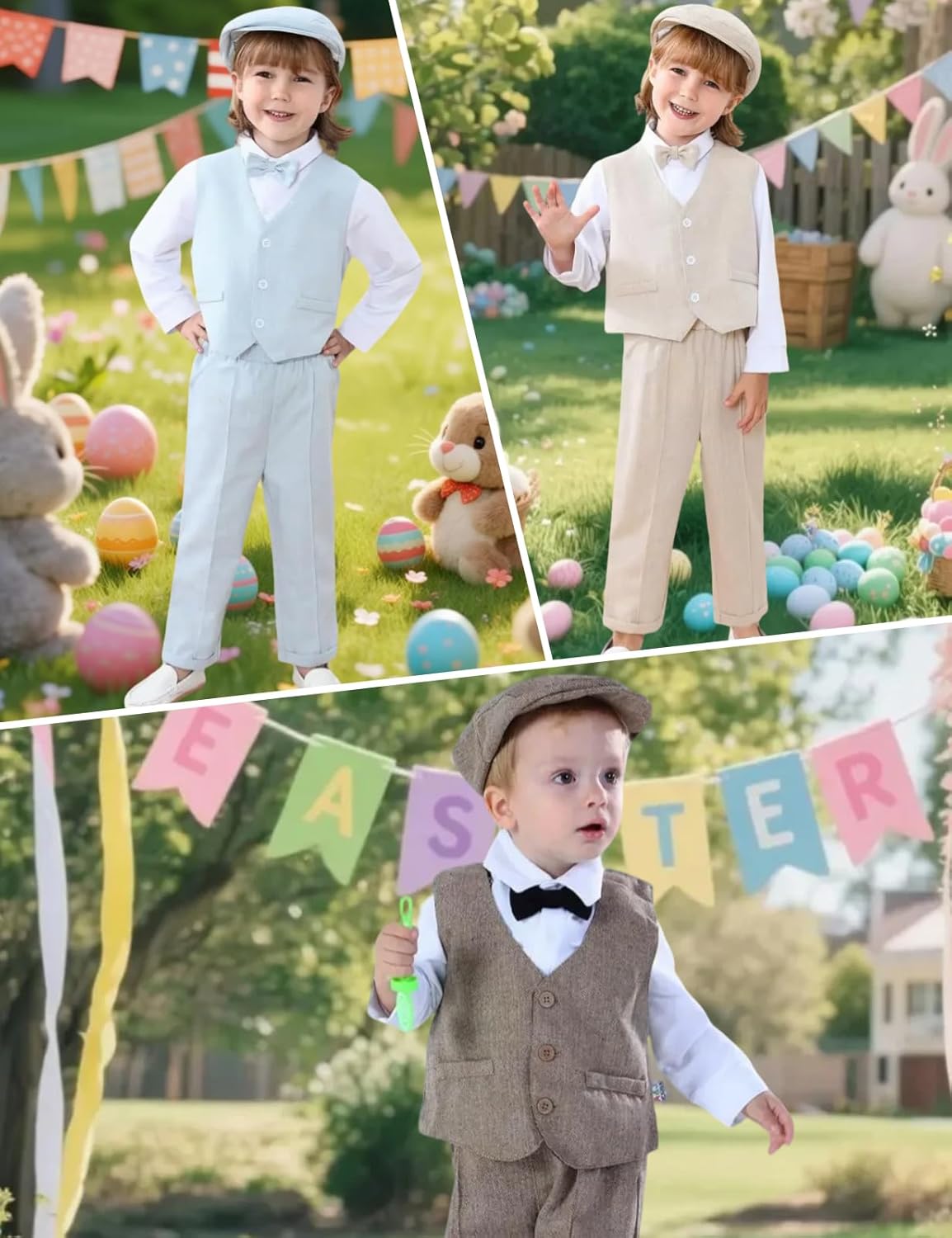 A&J DESIGN 5pcs Baby Boys Suit, 12 Months - 3T, Shirt & Pants & Vest & Hat & Bow Tie - Image 6