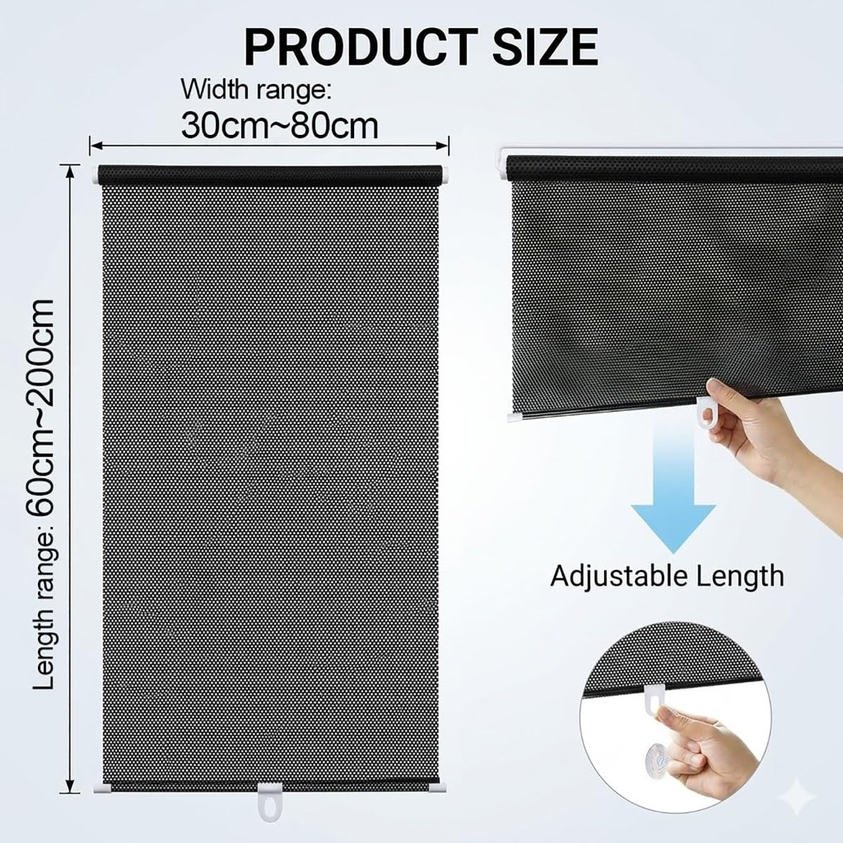 Verdunkelungsrollo ohne Bohren mit Saugnäpfen, Sonnenschutz Fenster innen, Sichtschutz Fensterrollo Saugnapf Verdunkelungsrollos, Einziehbarer Temporäre Jalousien für Küche(Schwarz,W75 x H165cm)