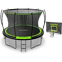 Jumpflex Flex 12' Trampoline, Outdoor Backyard Equipment Bundled with PROJAM Basketball Hoop - Play Set Includes Net Safety Enclosure and Ladder