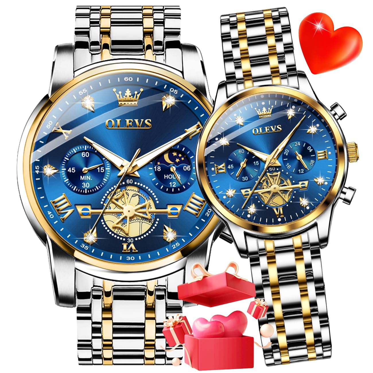 Couple Watch His and Her Set Matching Watch Mens Womens Diamond Romantic Valentine’s Day