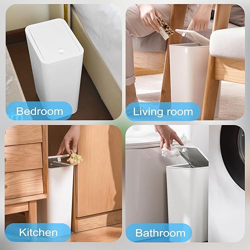 Miniatura 4 de Paquete de 3 cubos de basura pequeños para baño con tapa, papelera delgada de 10 litros/2.6 galones con tapa desplegable para dormitorio, oficina,