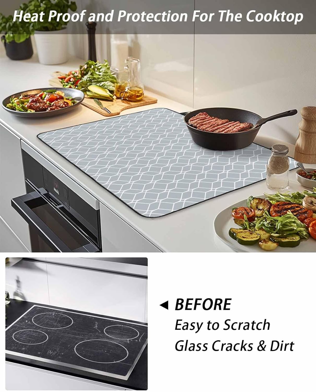 Stove Top Cover Modern Geometric Stove Cover for Electric Stove Top Grey Color Blocks Glass Cooktop Covers Anti-Slip Mat Heat R esistant Countertop Protector Kitchen Decor 28.5"x20.5"