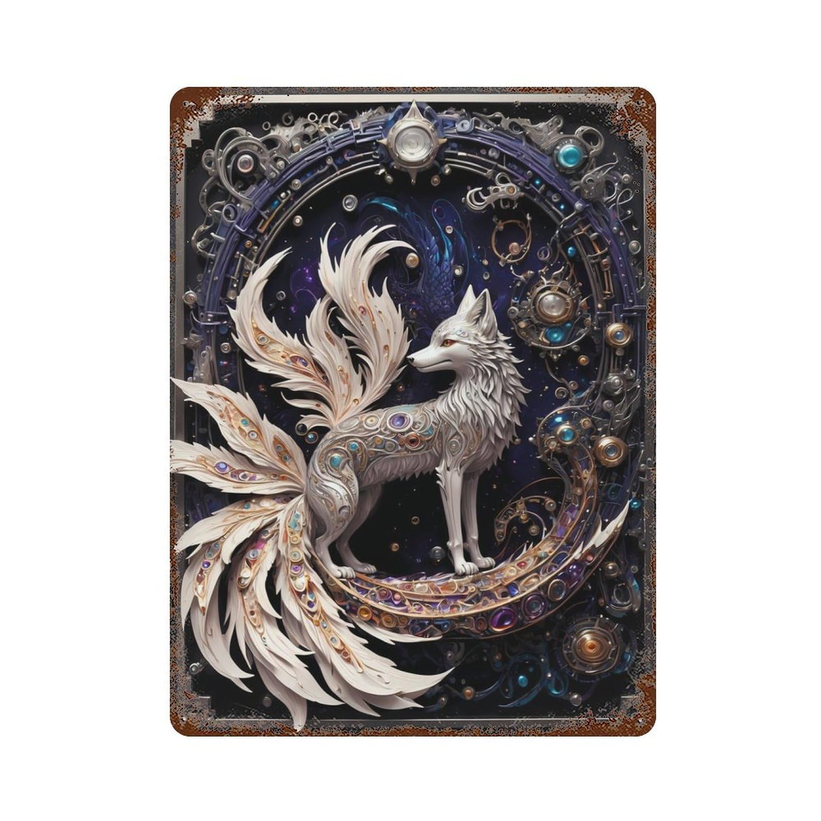 Vintage Metal Tin Sign Nine Tailed Fox 15.7"x11.8", Industrial Home Decor for Farmhouse, Kitchen And Entryway Decor