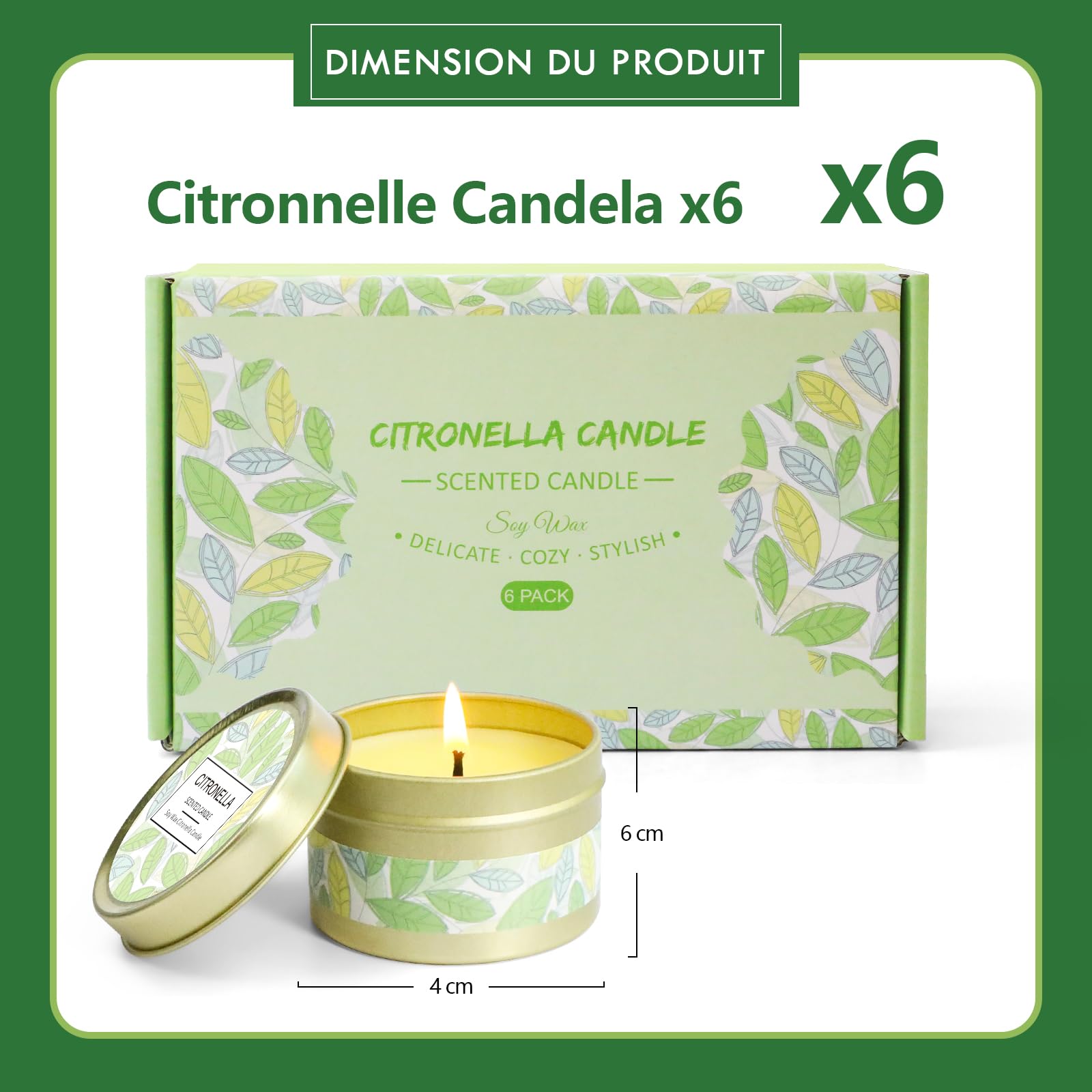 Citronella Kerzen, Zitronengras Duftkerzen Outdoor, Citronella Duftkerze, Kerze Geschenkset mit Sojawachs für Innen und Außen, Garten, Camping, Picknick, Draussen (6 Kerzen)