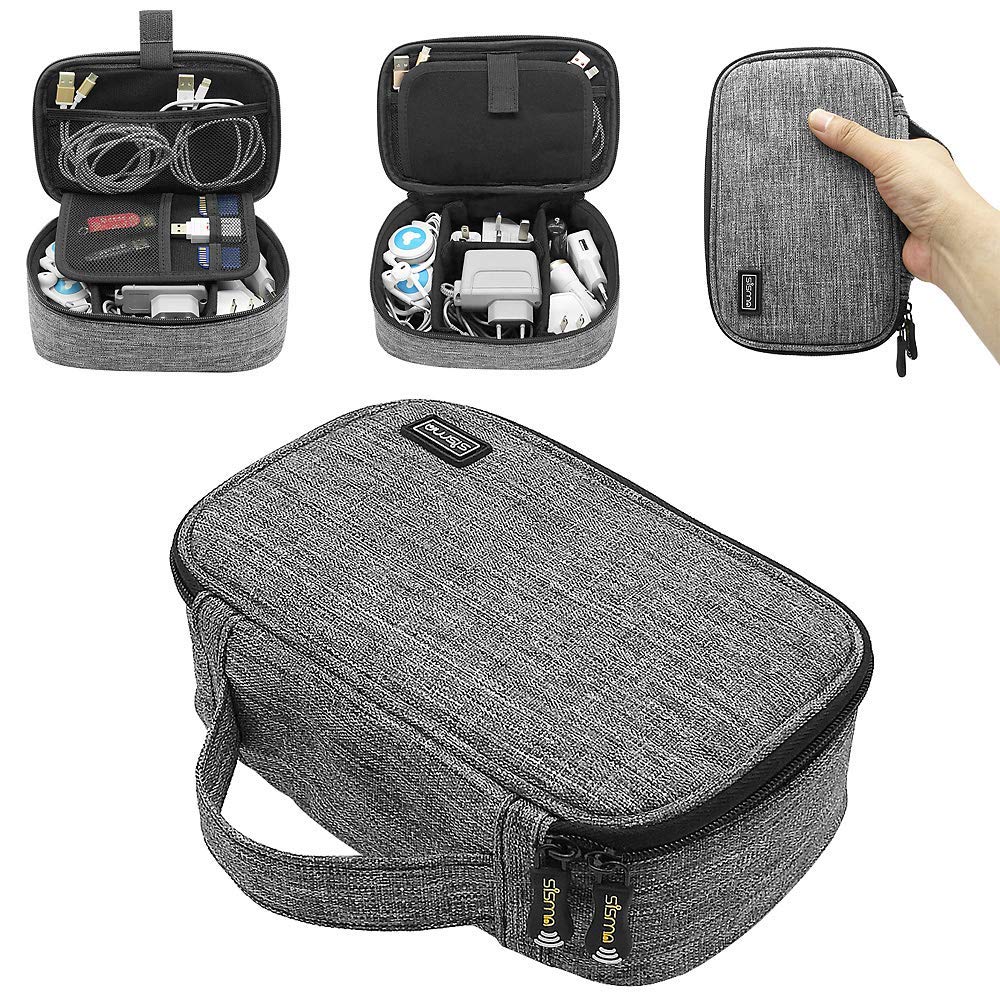 Travel Cords Organizer Universal Small Electronic Accessories Carrying Bag for Cables Adapter USB Sticks Leads Memory Cards, Gray