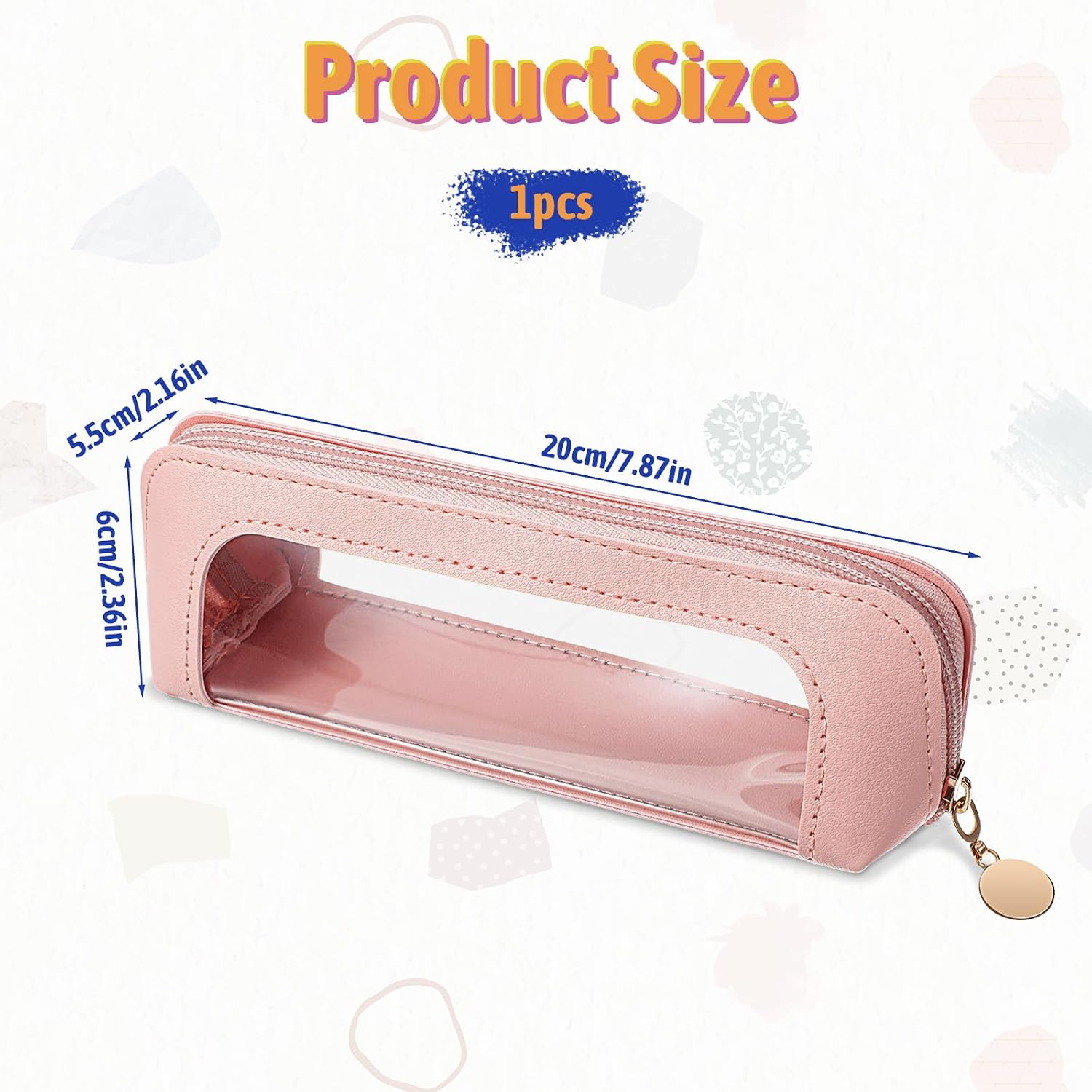 Pink Makeup Brush Travel Bag, PU Leather Clear Makeup Bag Travel Makeup Brush Holder Toiletry Bag with Zipper, Portable Cosmetics Makeup Bag Purse Organizer for Women