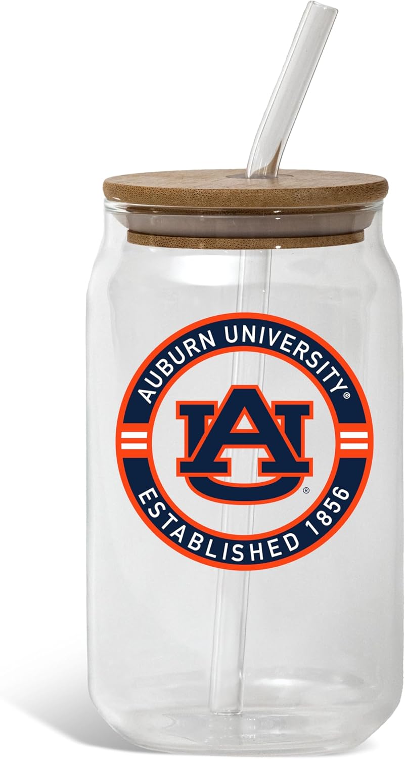 The Memory Company | Licensed NCAA 16oz Vintage Logo Glass with Bamboo Lid