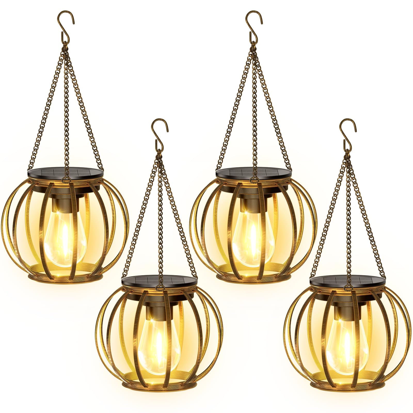 KOOPER Lanterne solari per esterni, confezione da 4 luci solari in metallo bronzo, per cortile, giardino, patio, vialetto, decorazione