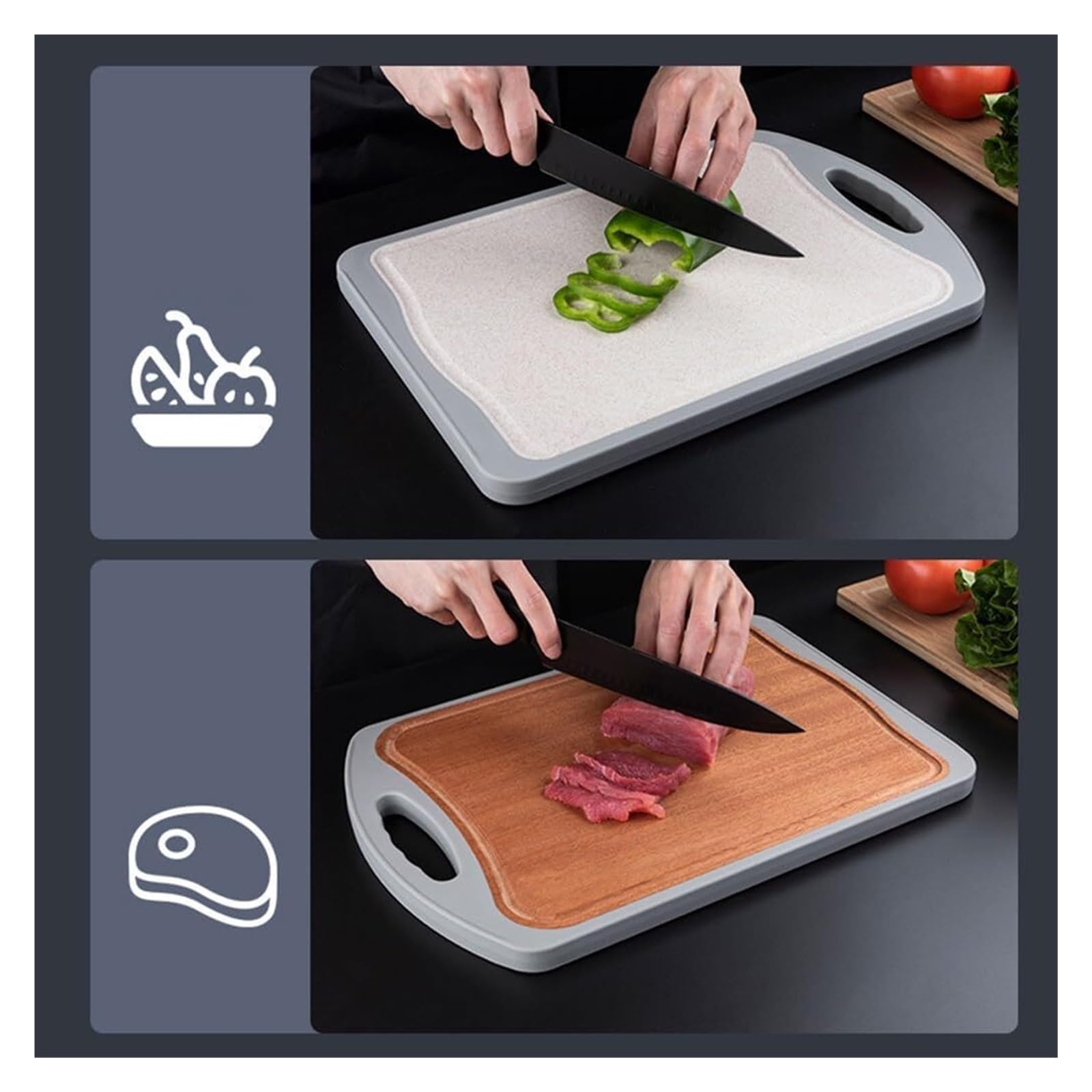 Wooden Chopping Board,Wooden Double Sided Cutting Board Food Grade Ebony and Wheat Straw PP Easy to Clean(39 * 27 * 1.9cm)