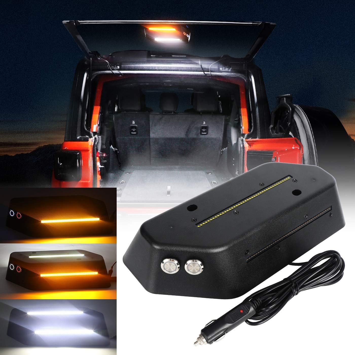 LED Trunk Light Rear Glass Lift Gate Dome Light Compatible with Jeep Wrangler JL JLU 2018-2021 LED Cargo Light with White/Amber Warning Light for Camping Fishing Outdoor Activities