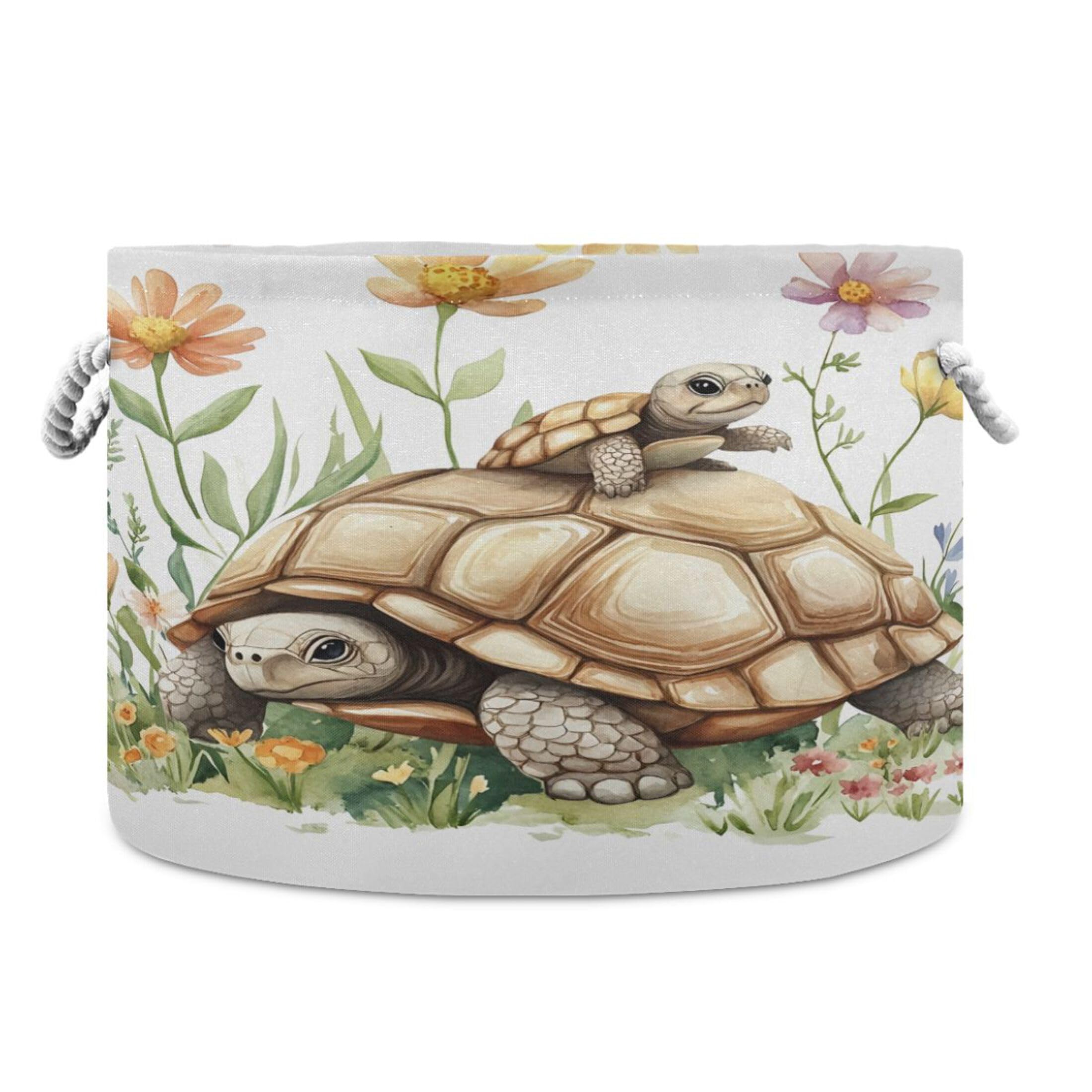 Takiito Watercolor Tortoise Storage Basket for Organizing, Fabric Collapsible Basket with Cotton Rope Handle for Bathroom Laundry Nursery