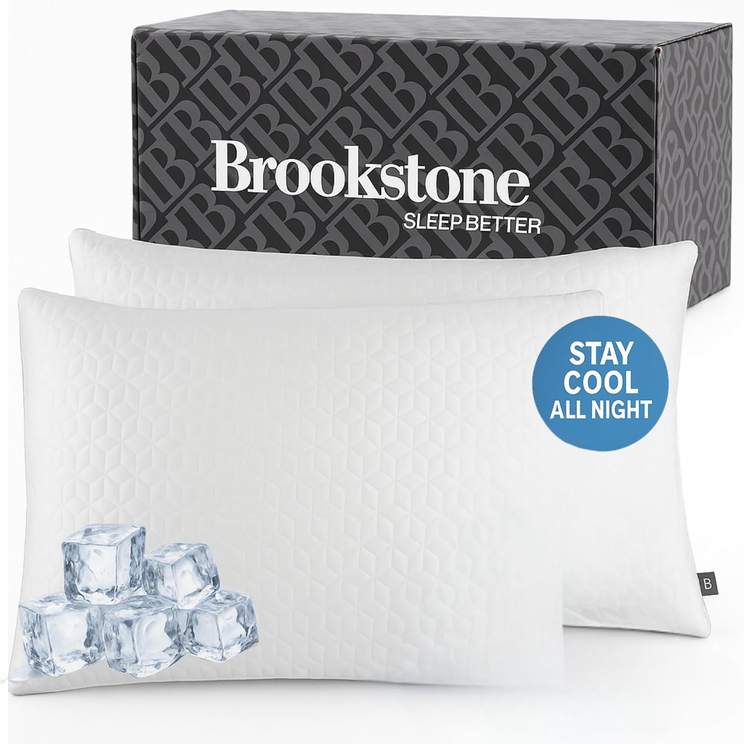 Brookstone Cool Sense Down Alternative Pillow 2 Pack - Cold Cooling Pillows for Hot Sleepers - CoolSense Pillows