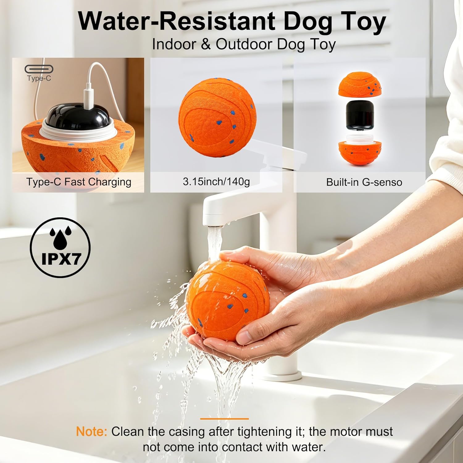 Interactive Automatic Bouncing Dog Ball, Motion Activated Self Moving Toy for Boredom & Separation Anxiety, Durable Chew-Proof ETPU Shell, Rechargeable Pet Ball for Indoor Outdoor, Small Medium Dogs