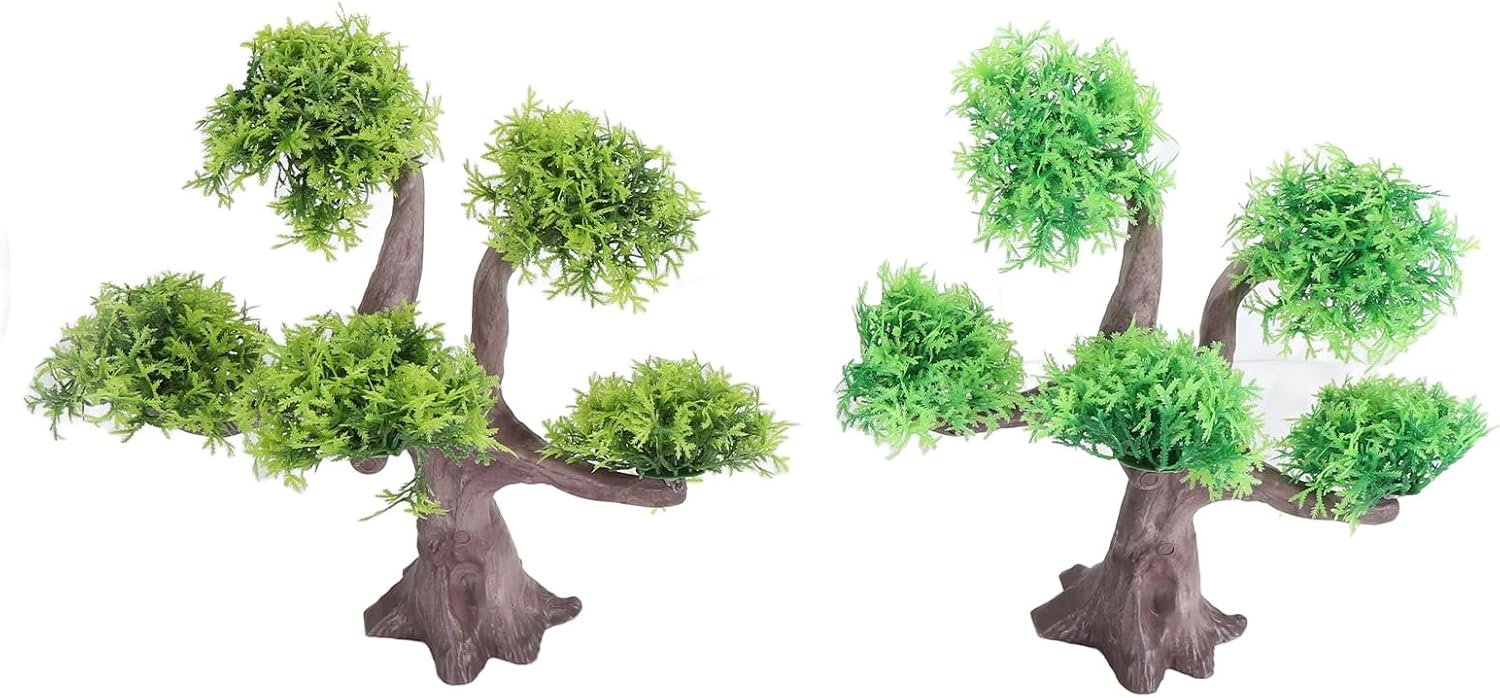 Artificial Aquarium Plants, Non PVC, Vibrant and Realistic Design, Weighted Base, Pet Safe Decor for Fish Containers and Aquatic Pets (Green + Green)