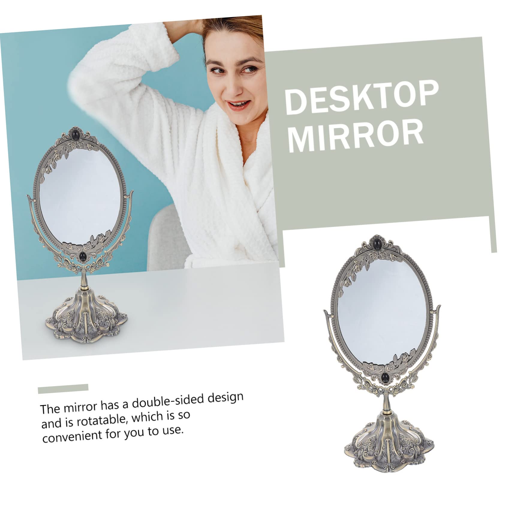 Retro Schminkspiegel aus Zinklegierung mit Drehbarer Doppelseite | Make Up und Hochzeit, Flacher Standfuß, Europäischer Stil, Elegante Ausführung